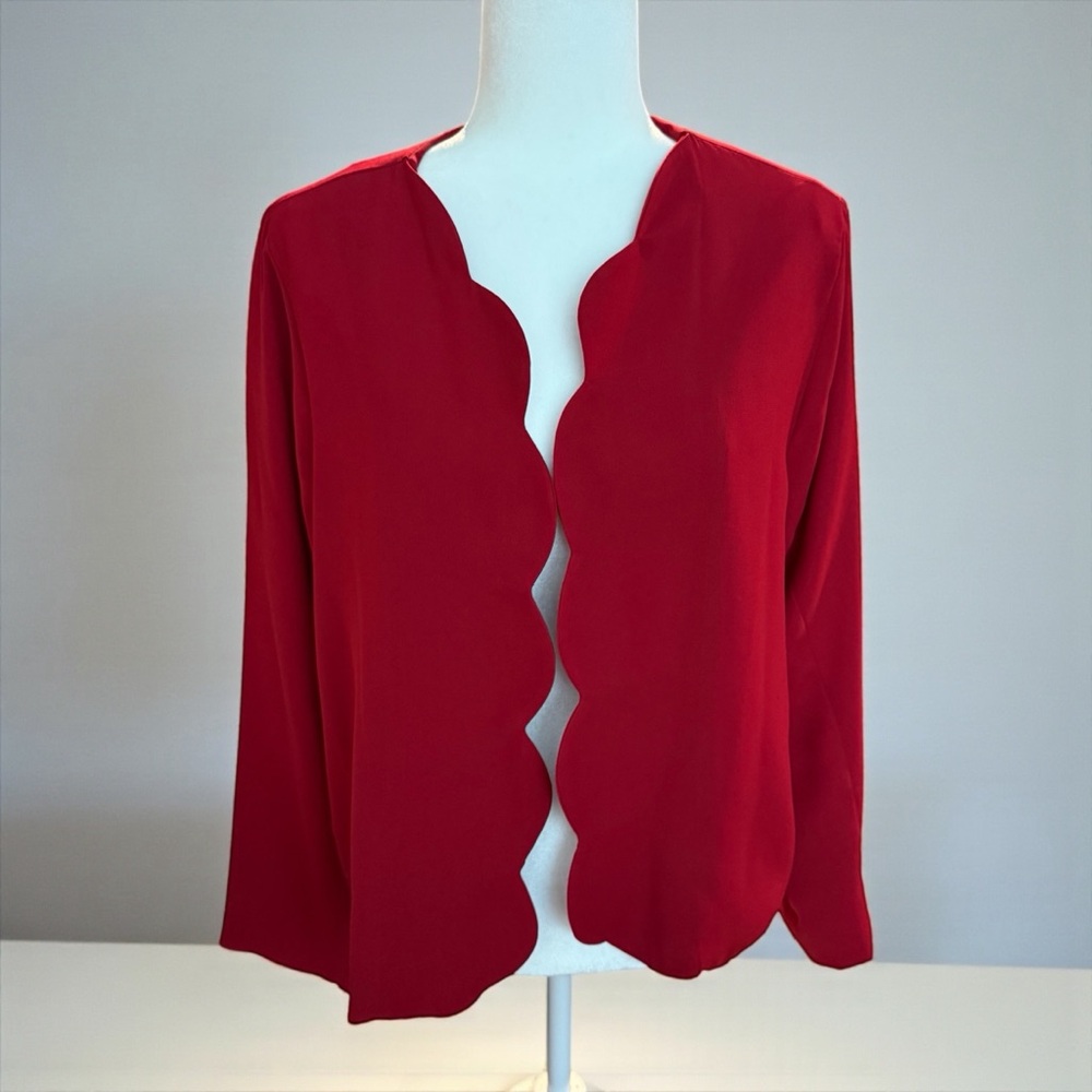 Worn once! ❤️ Red scalloped blazer jacket open front Size Large workwear